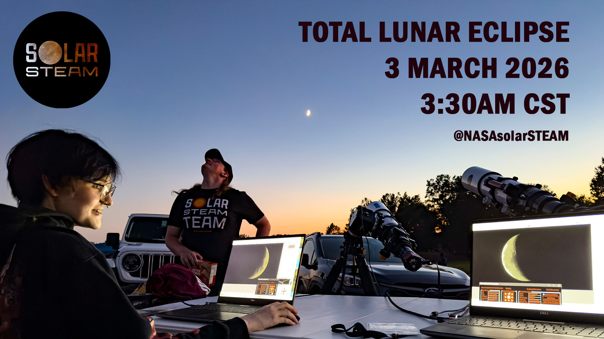 3 March 2026 Total Lunar Eclipse at SIU Carbondale.  Image of person operating telescopes. 